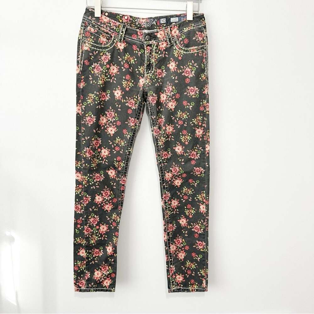 Miss Me cargo black floral jeans ankle skinny denim size 30 studded
